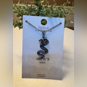 Steel Nation Men's Black lon-Plated Dragon Pendant
Necklace